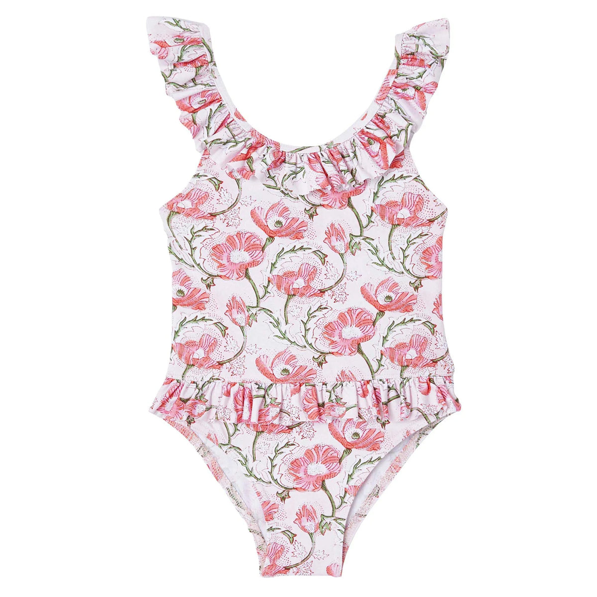 White swimsuit best sale with pink flowers