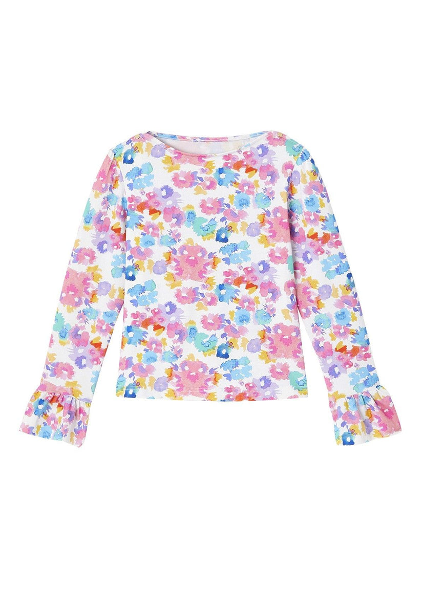 Girl's anti UV T-shirt, floral pattern, UPF50 +, eco-friendly