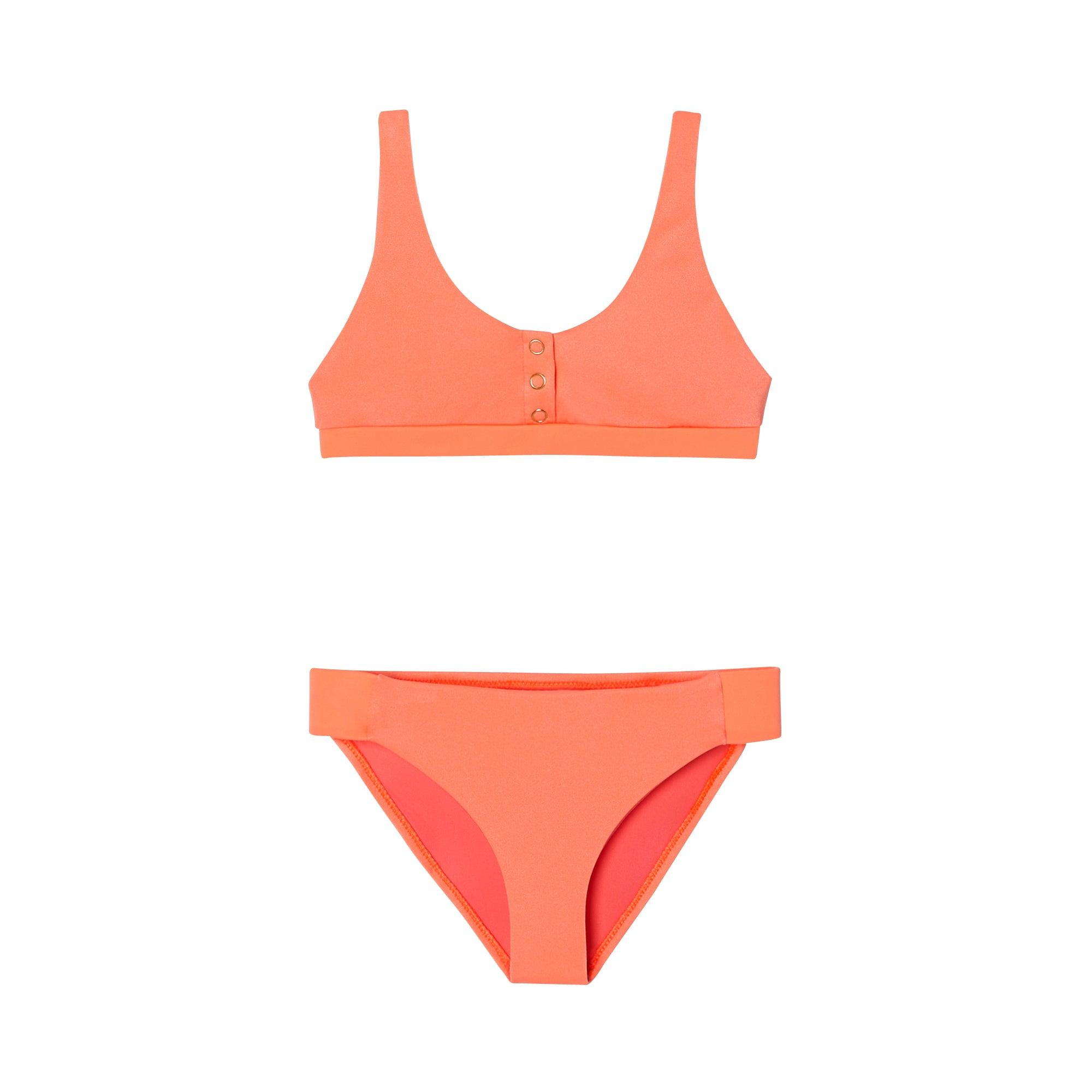 Girls' two-piece anti-UV swimsuit in fluorescent coral | ACAPULCO