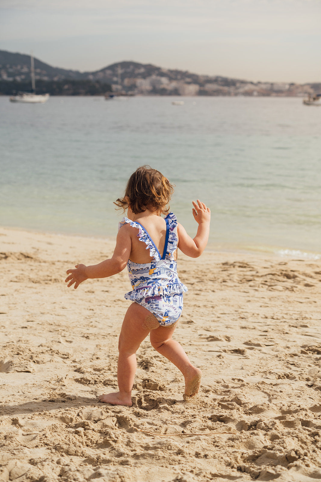 Baby girl's one-piece swimsuit, Greek pattern