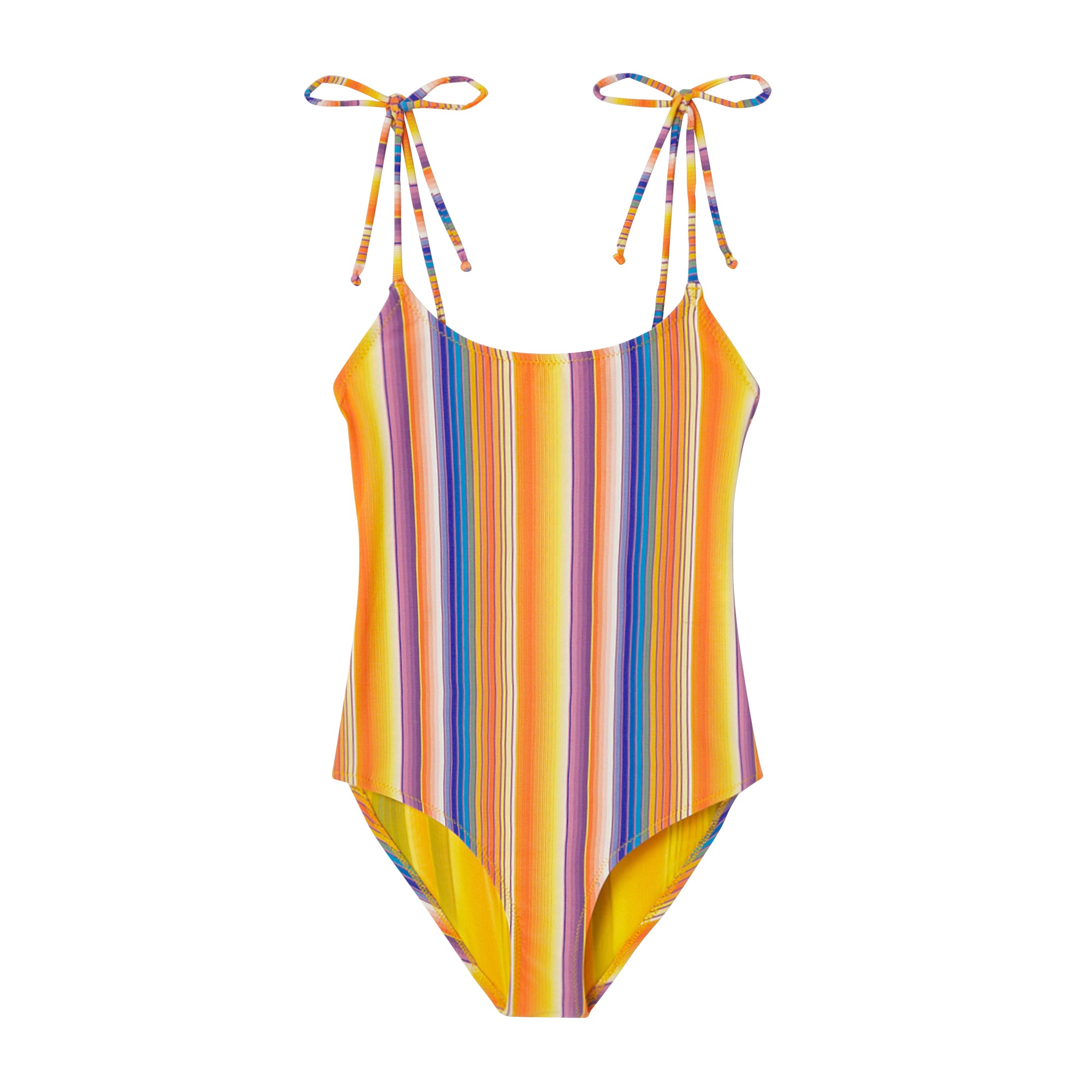 One-piece swimsuit, orange stripe