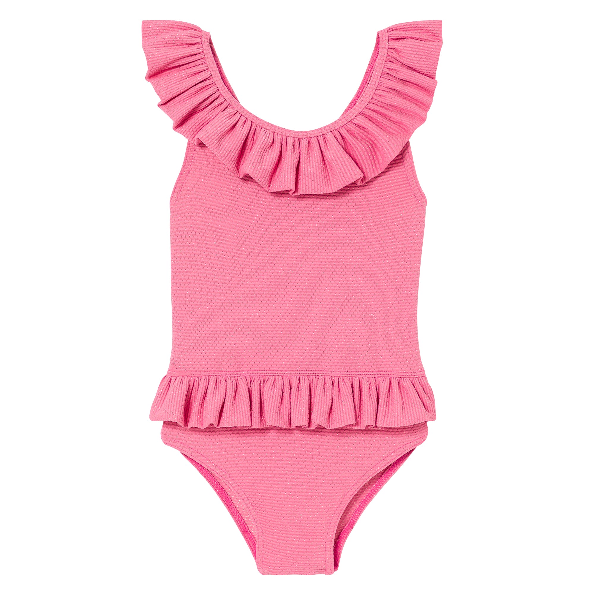 Baby girl one-piece swimsuit, pink/gold pique | BAHAMAS BABY