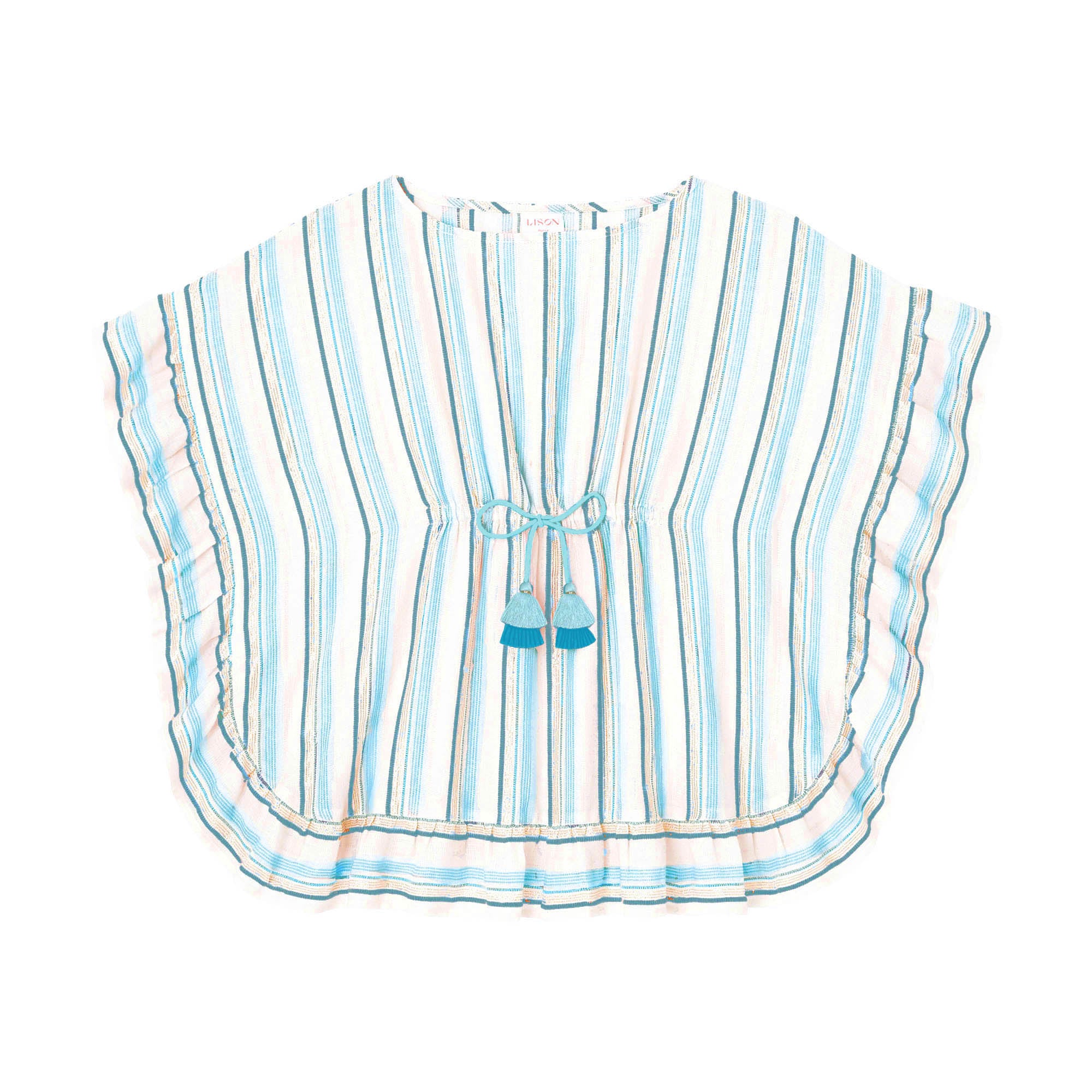 Girls' lurex striped coverup, aqua/gold | BAHIA