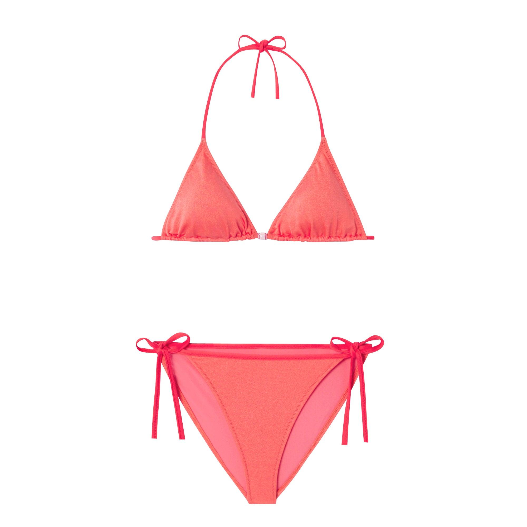 Girls' two-piece triangle swimsuit, coral | BERMUDES 2P