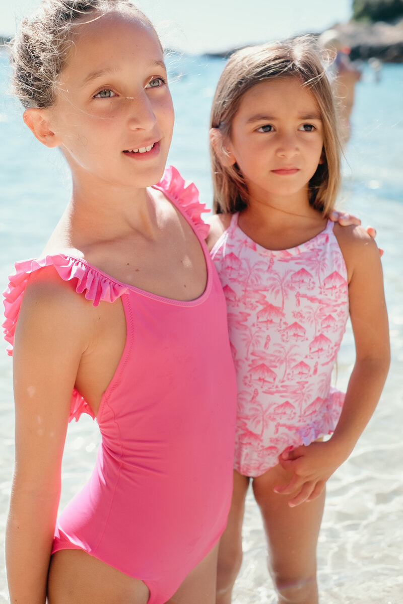 Girl one-piece swimsuit, UPF50+, candy pink