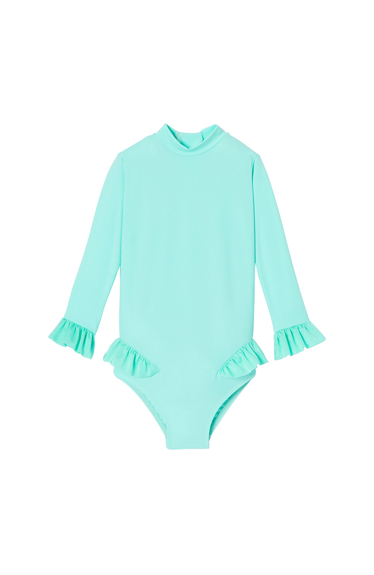 Anti-UV baby girl swimsuit, long sleeves aqua