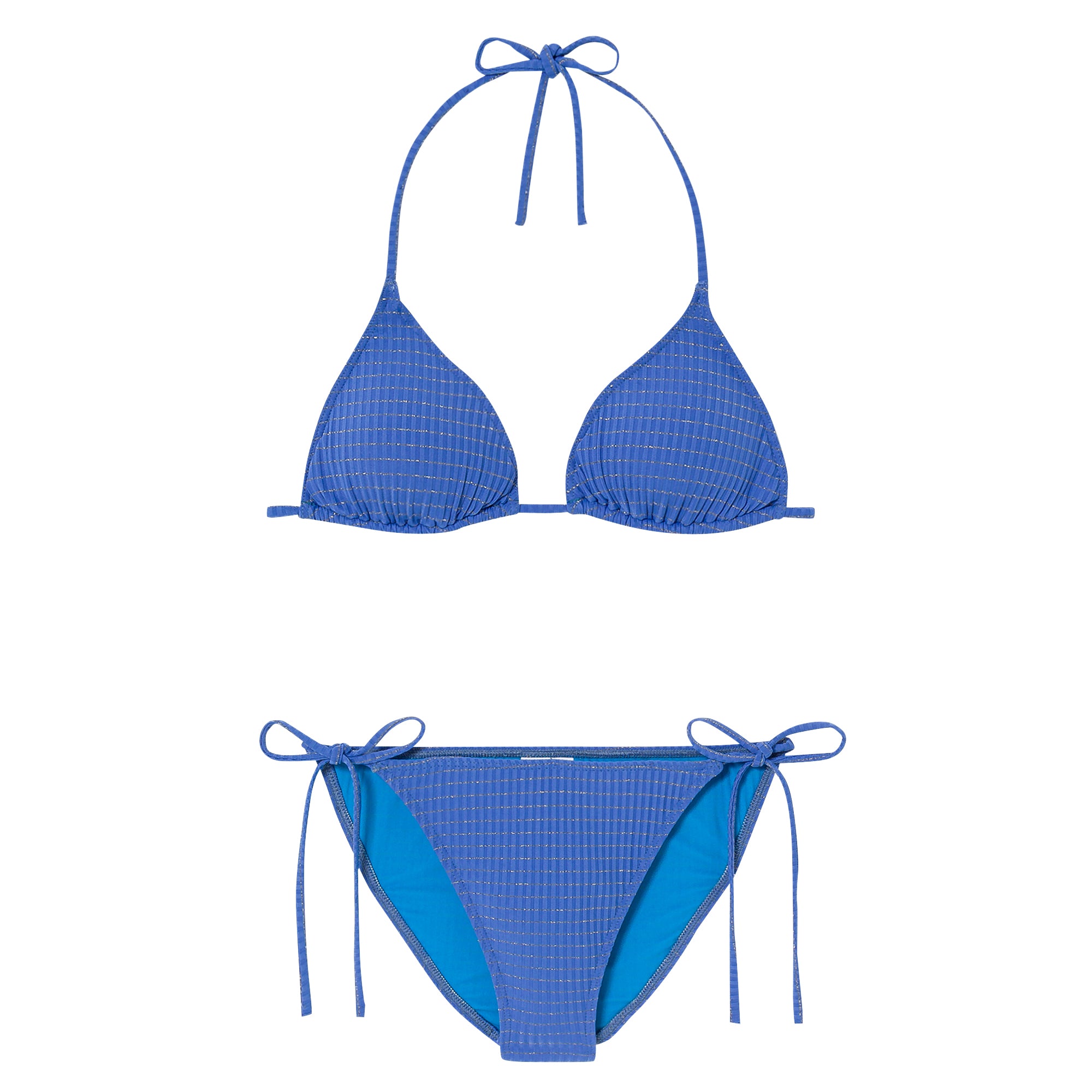 Bikini triangle fille bleu, rayé or  | CALYPSO 2P TRIANGLE