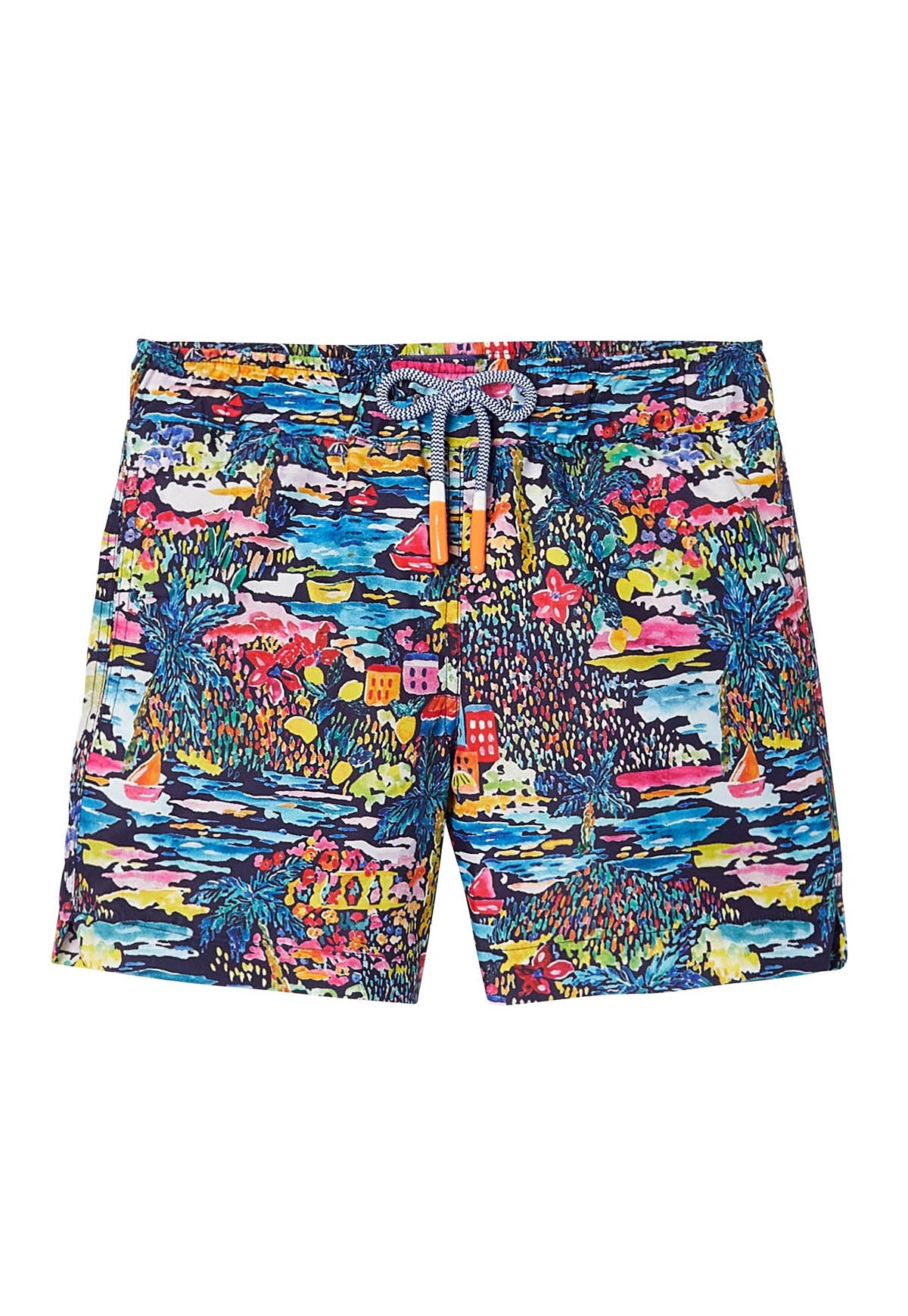 Boys' swim shorts, navy blue print | GIGI