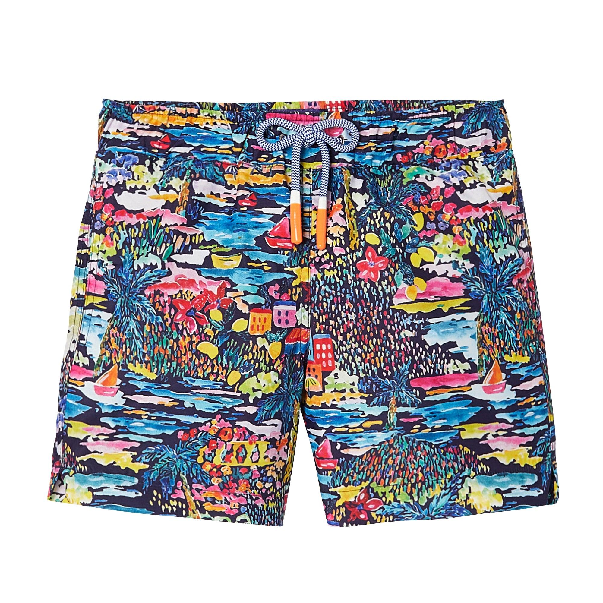 Boys' swim shorts, navy blue print | GIGI