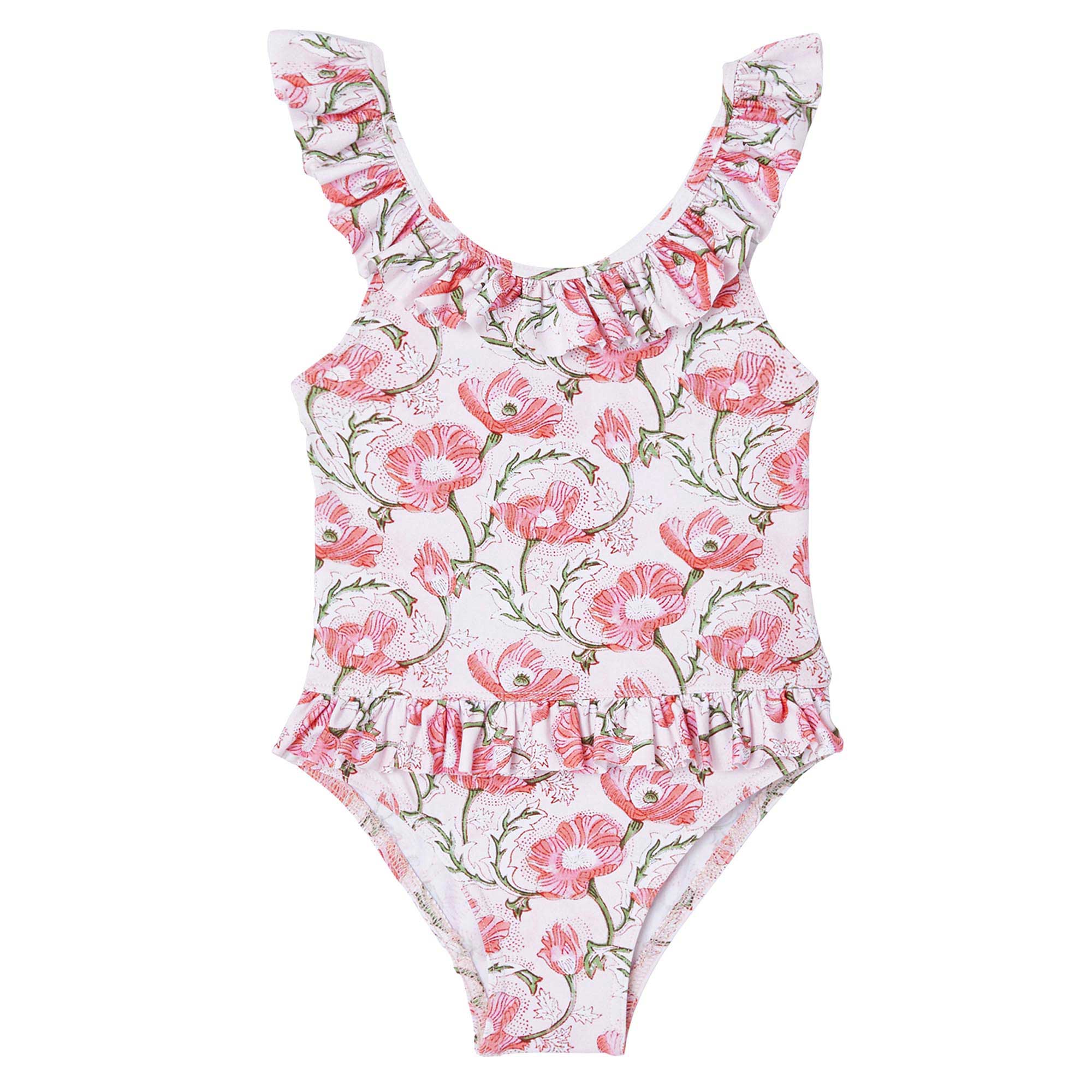 One piece swimsuit for baby girl, pink/ coral