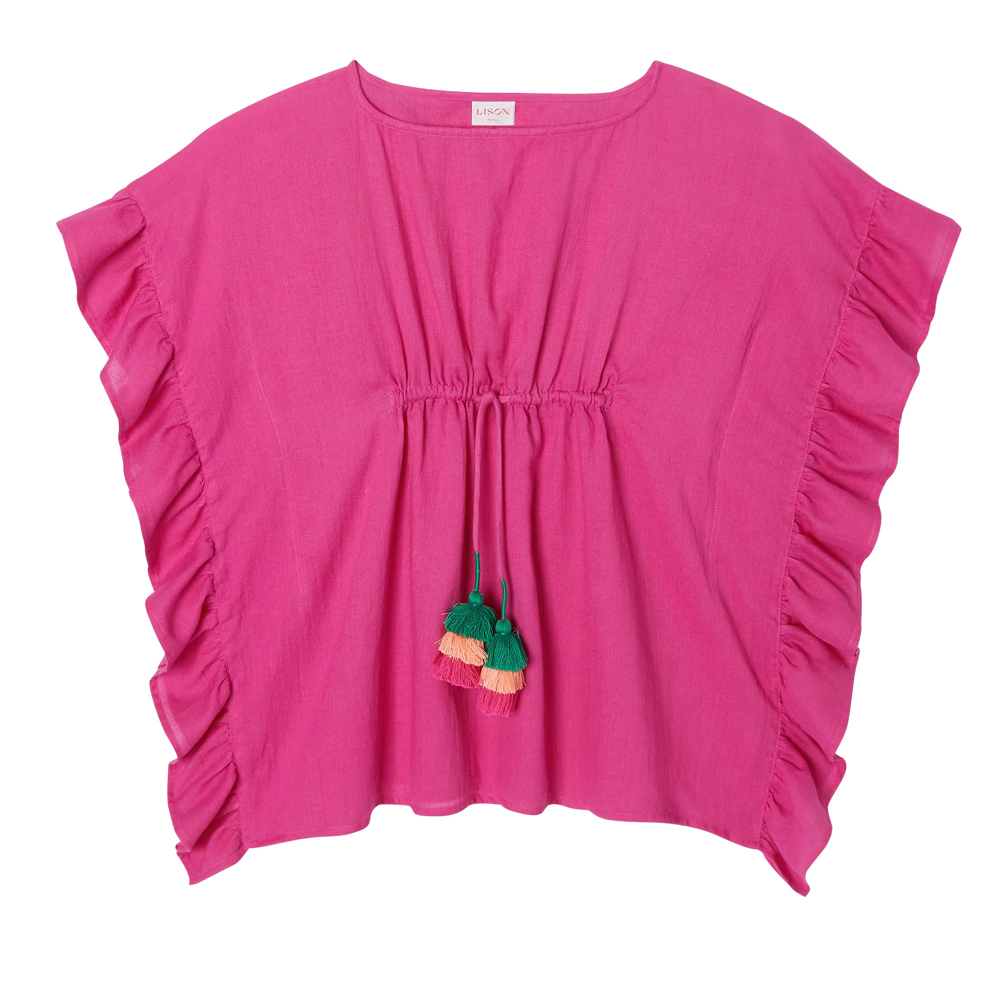 Girls' coverup with tassels, fuchsia | LEA