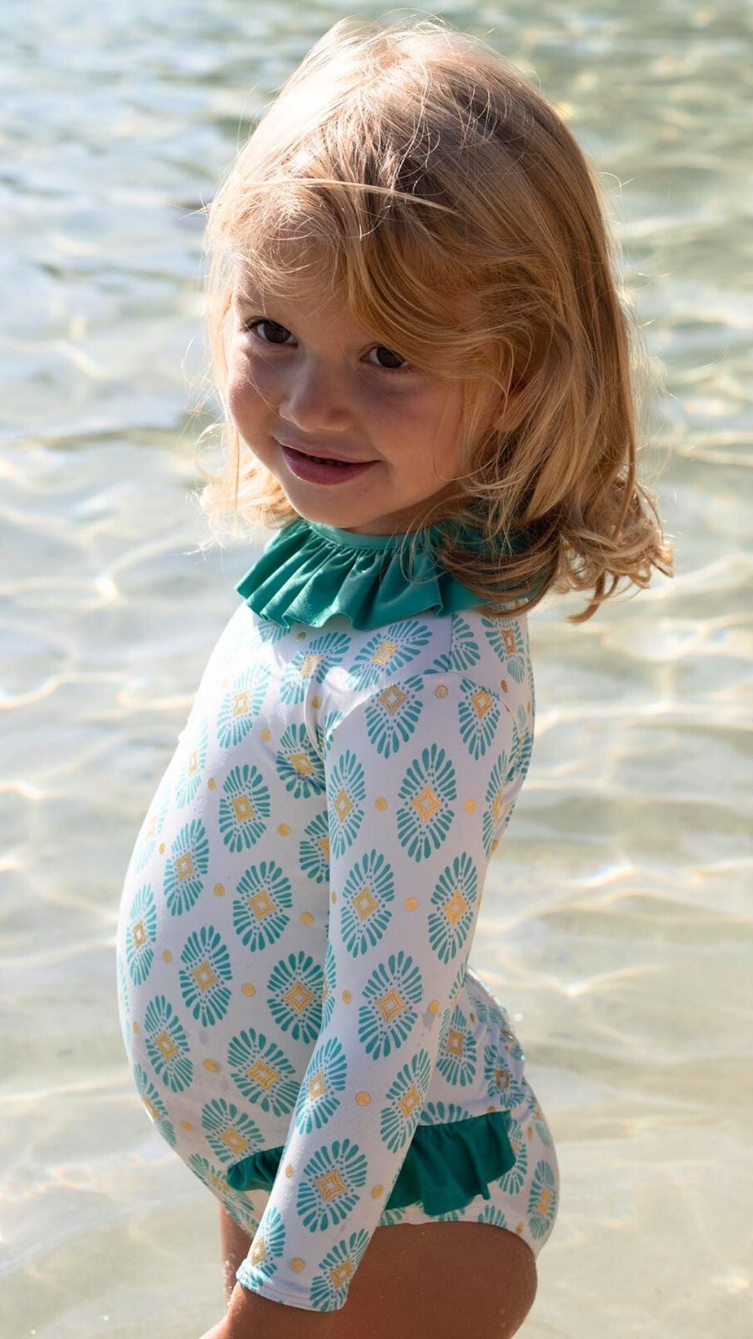 Long sleeve swimsuits for baby girls Lison Paris