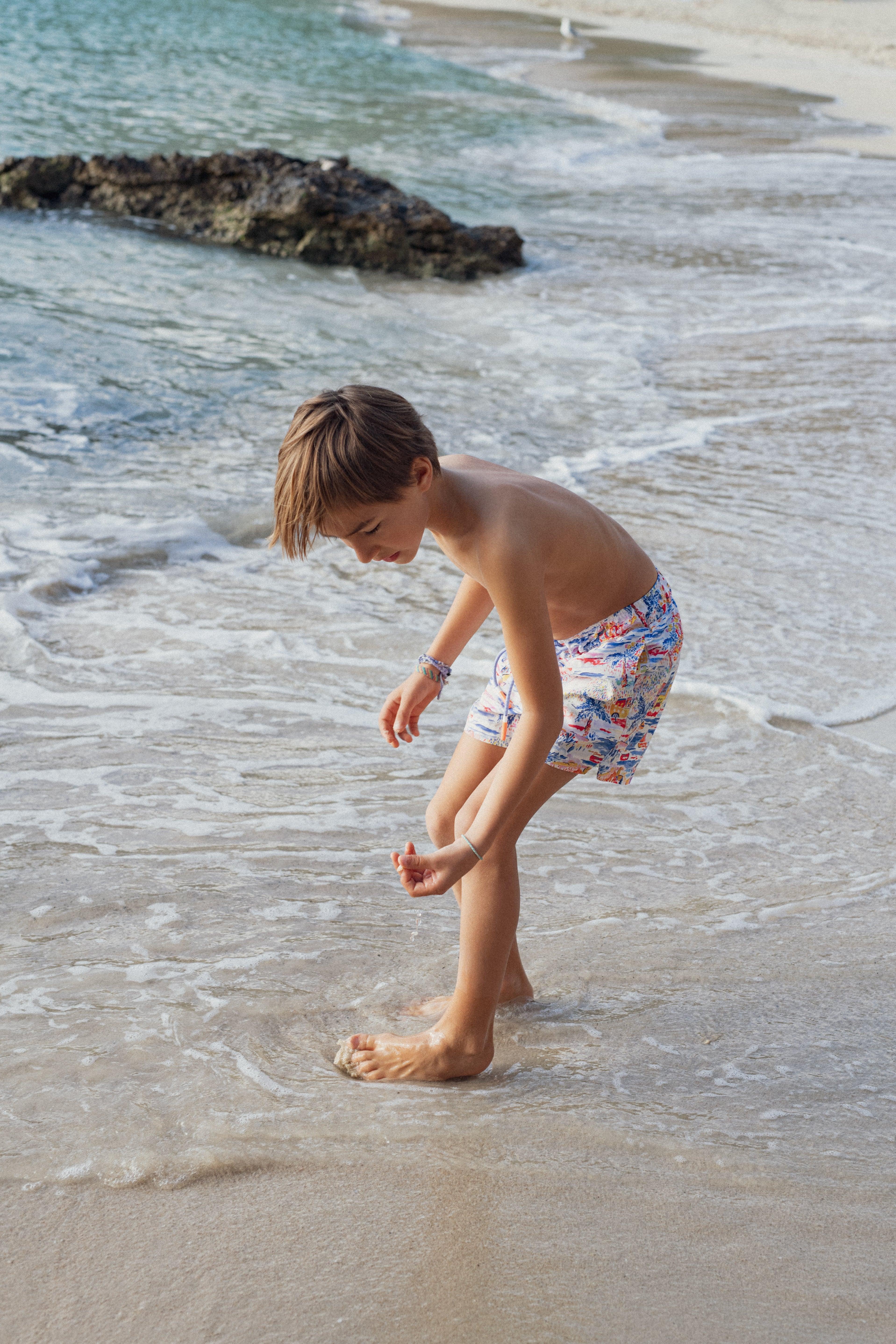 Boys' swim shorts, blue print | GIGI