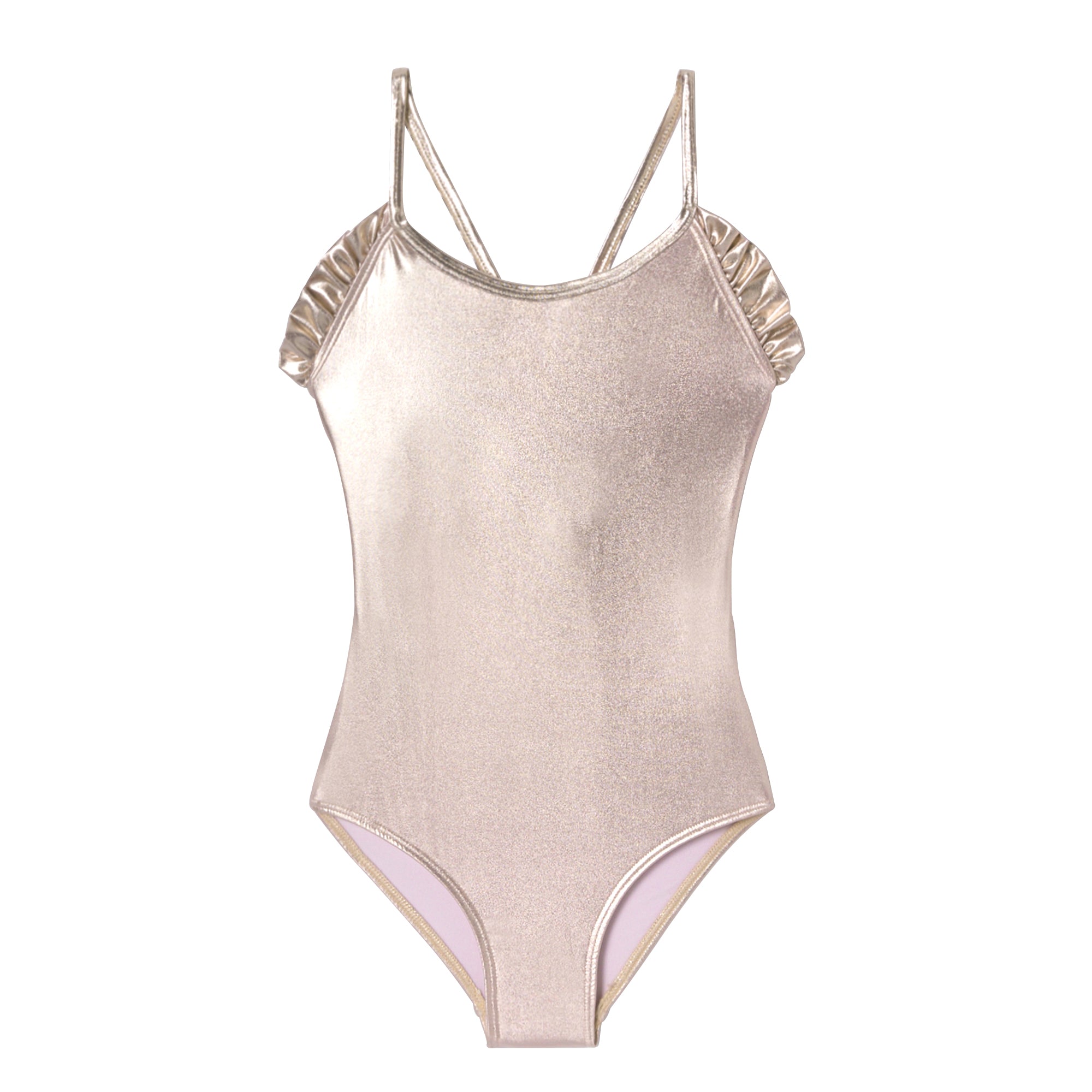 Girl one-piece swimsuit, iridescent silver