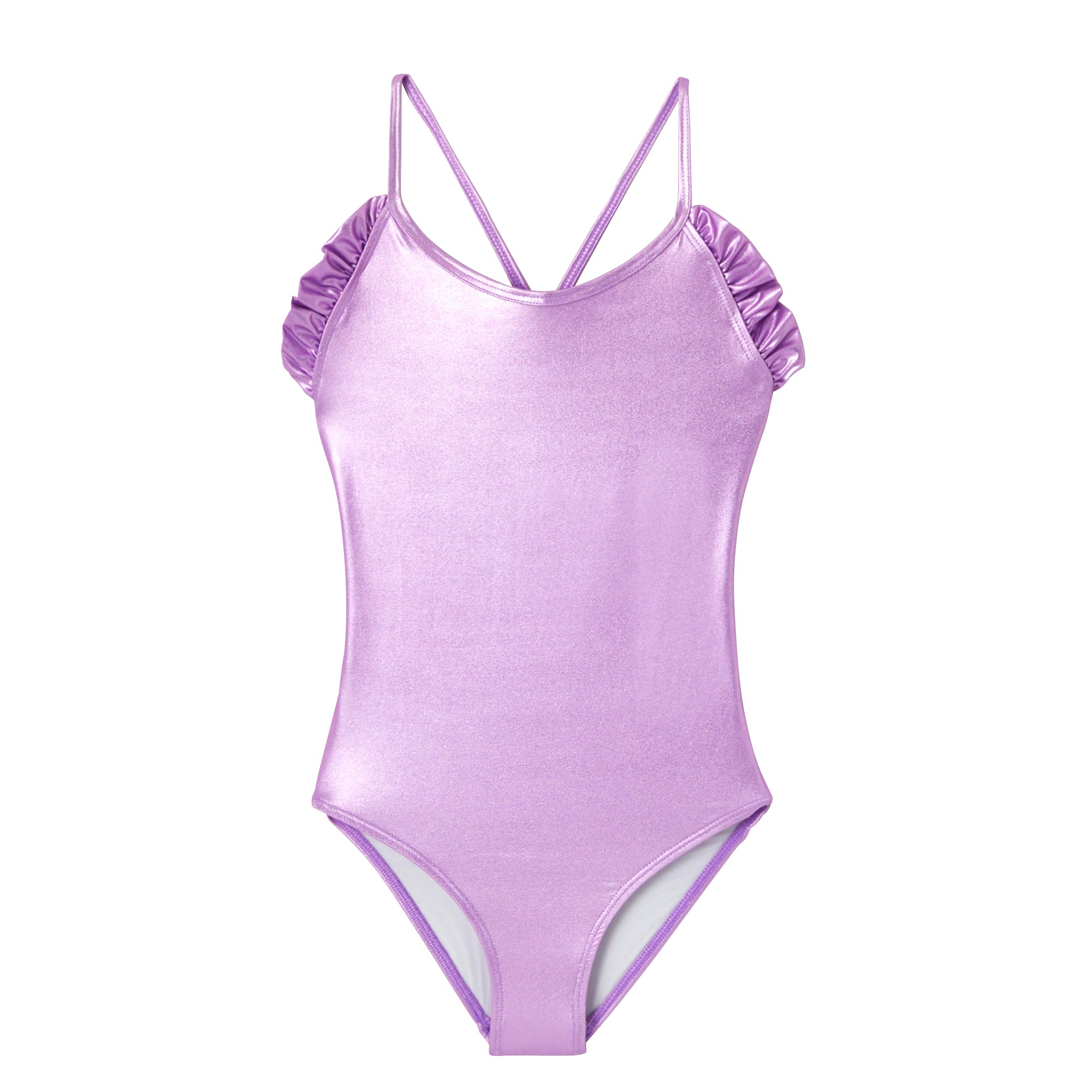 Girls' iridescent lilac one-piece swimsuit