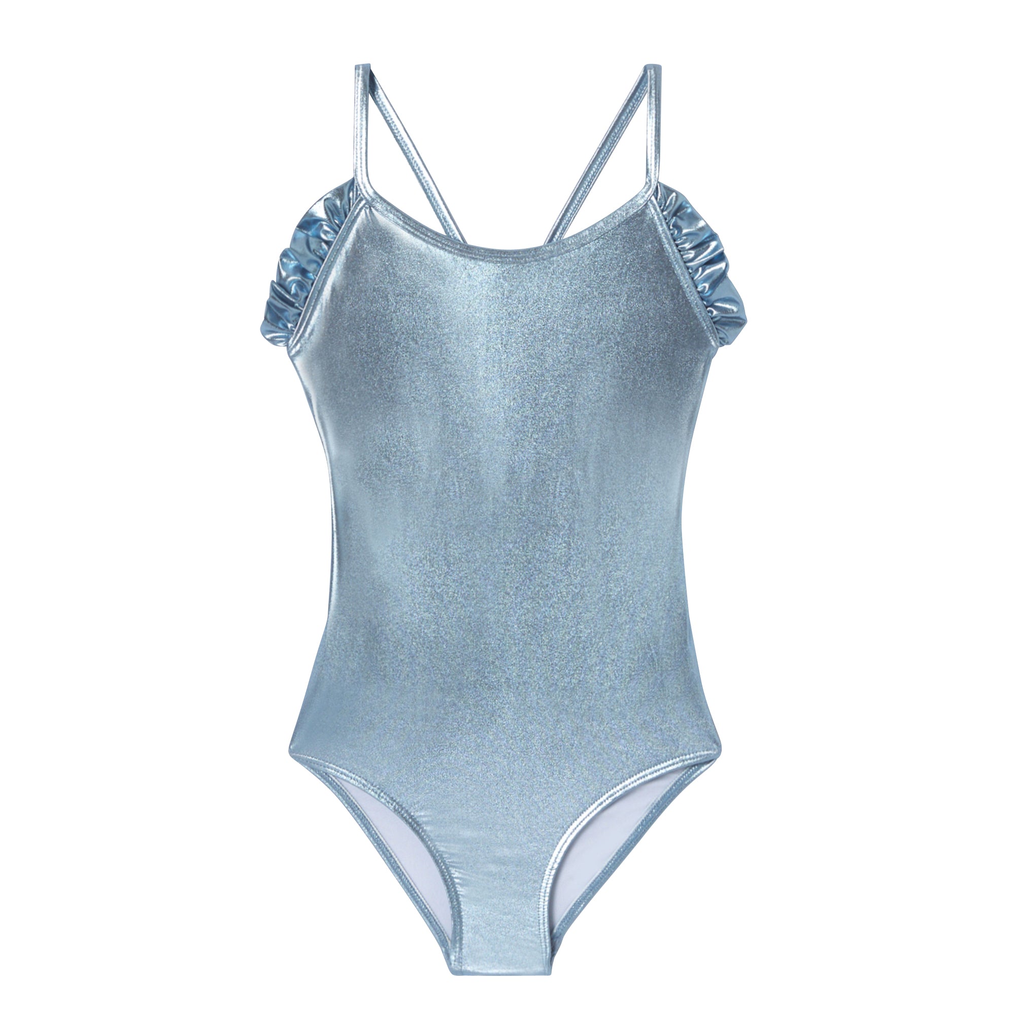 Girls' one-piece swimsuit, iridescent silver