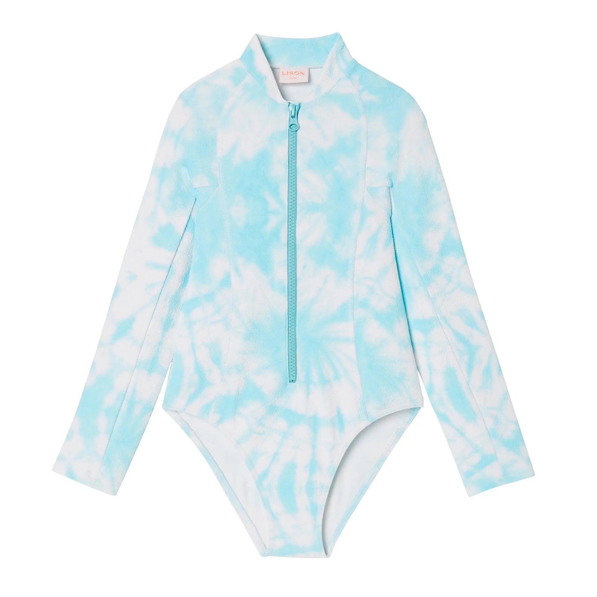 Girls' long-sleeved anti-UV swimsuit, blue tie dye | COMBI TAHAA