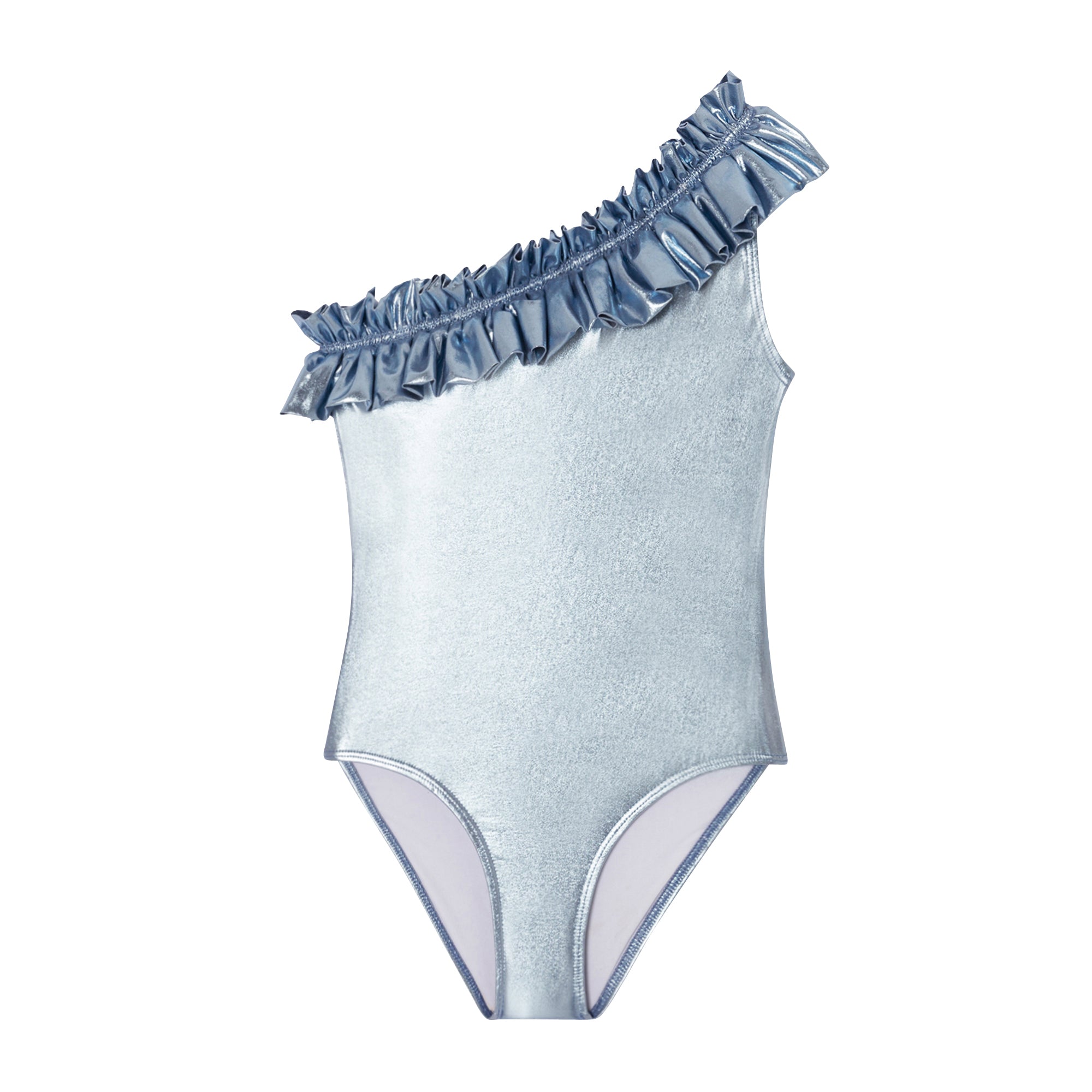Girl's asymmetric swimsuit, iridescent blue