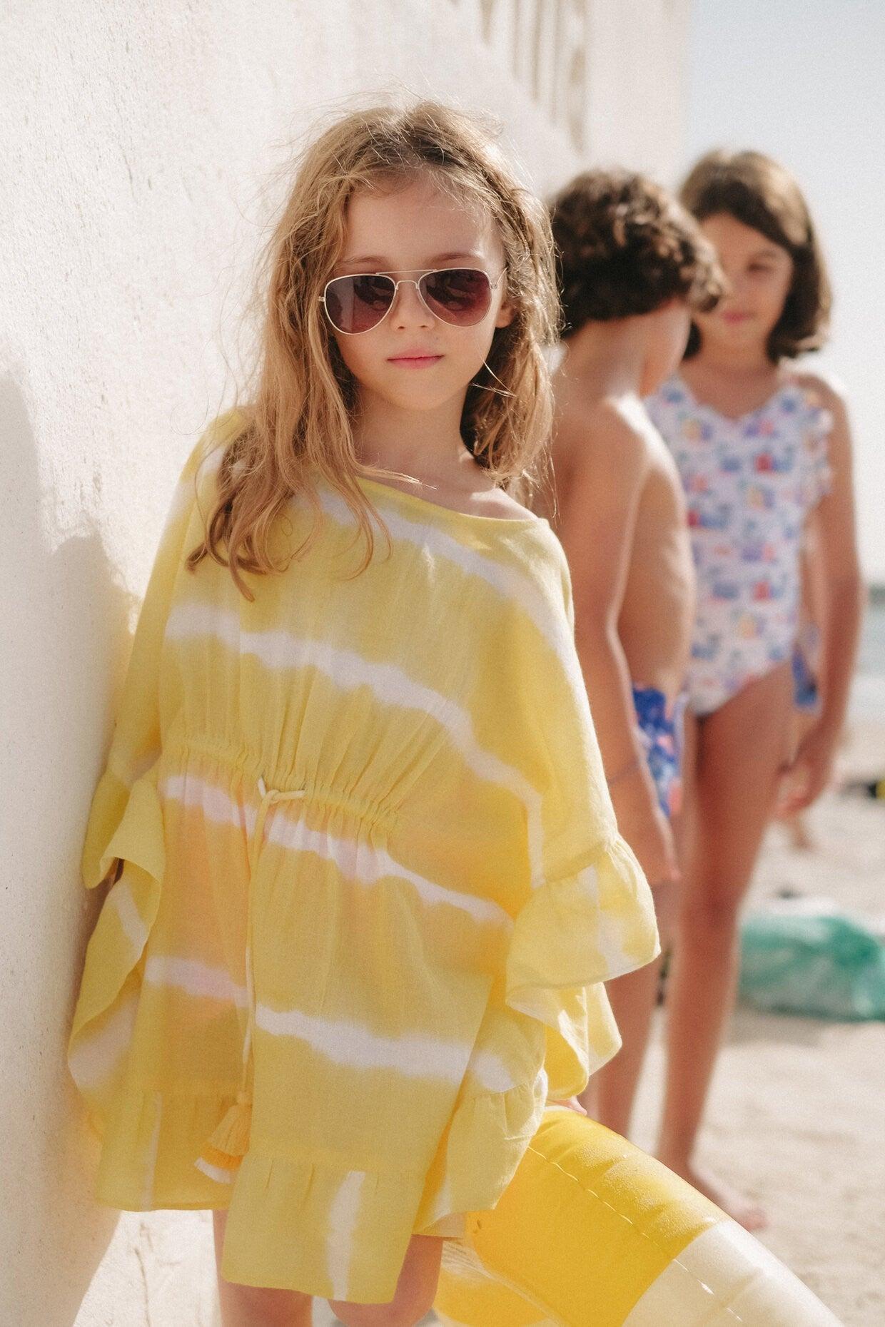 Caftan fille tie dye, citron - Lison Paris