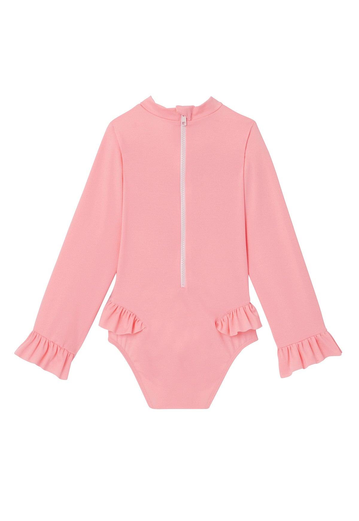 Maillot bébé fille Anti-UV, manches longues rose fluo - Lison Paris