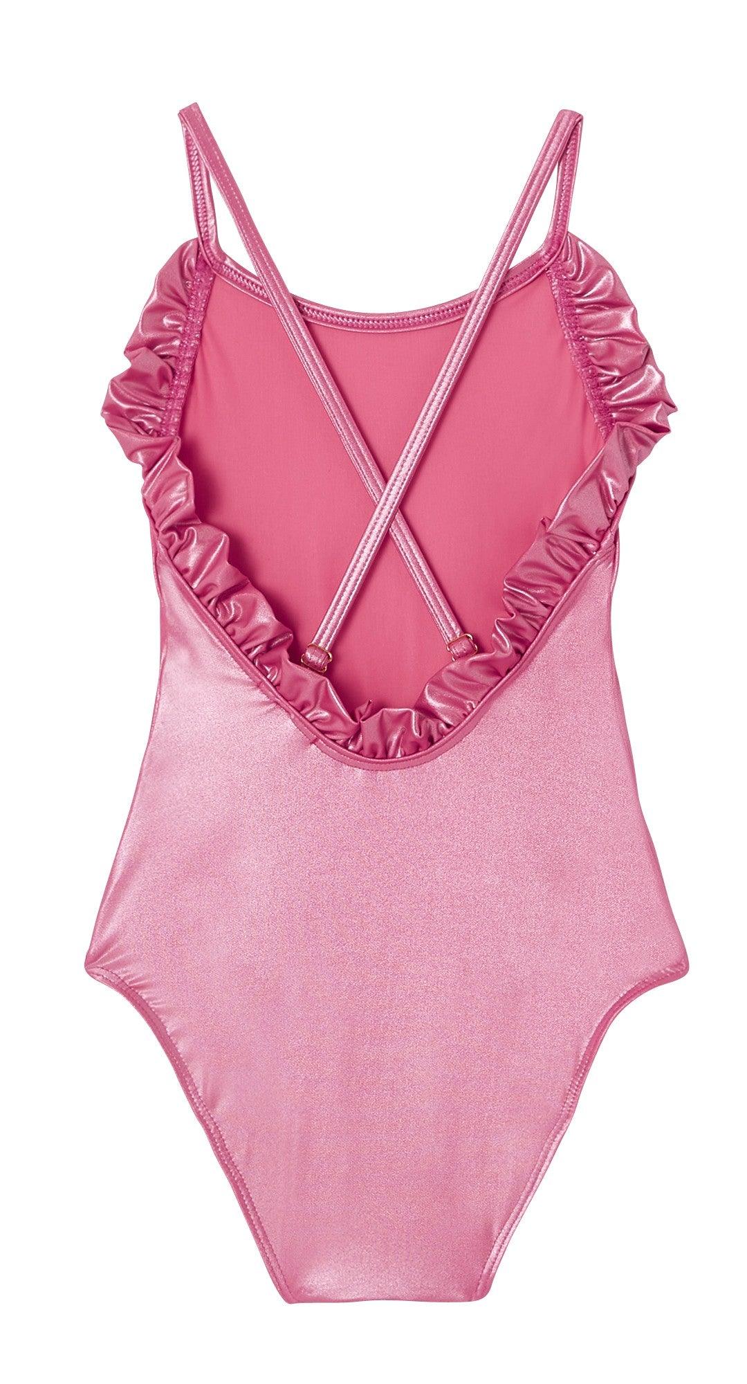 Maillot de bain une pièce fille irisé rose - Lison Paris